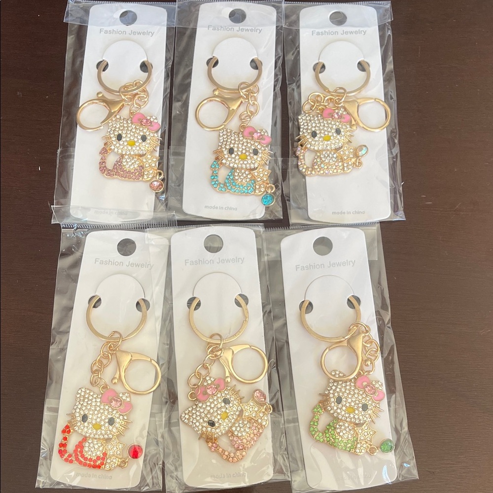 Hello Kitty Gold tone rhinestone keychain lobster clasp choose your color nwt